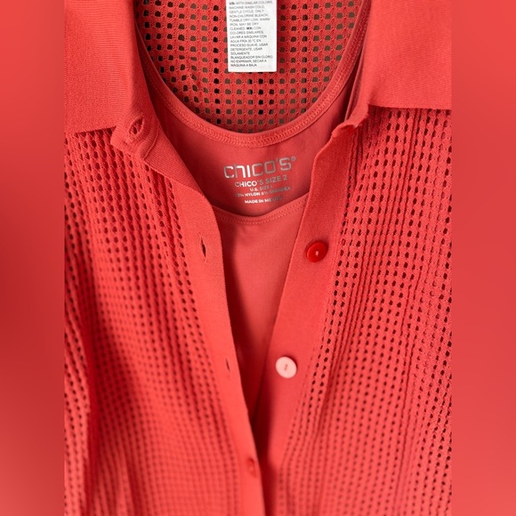 EUC Chico's Open Knit Button-Up Cardi & Tank Top SZ 2 (L/12) Coral/Burnt Orange - Picture 8 of 16